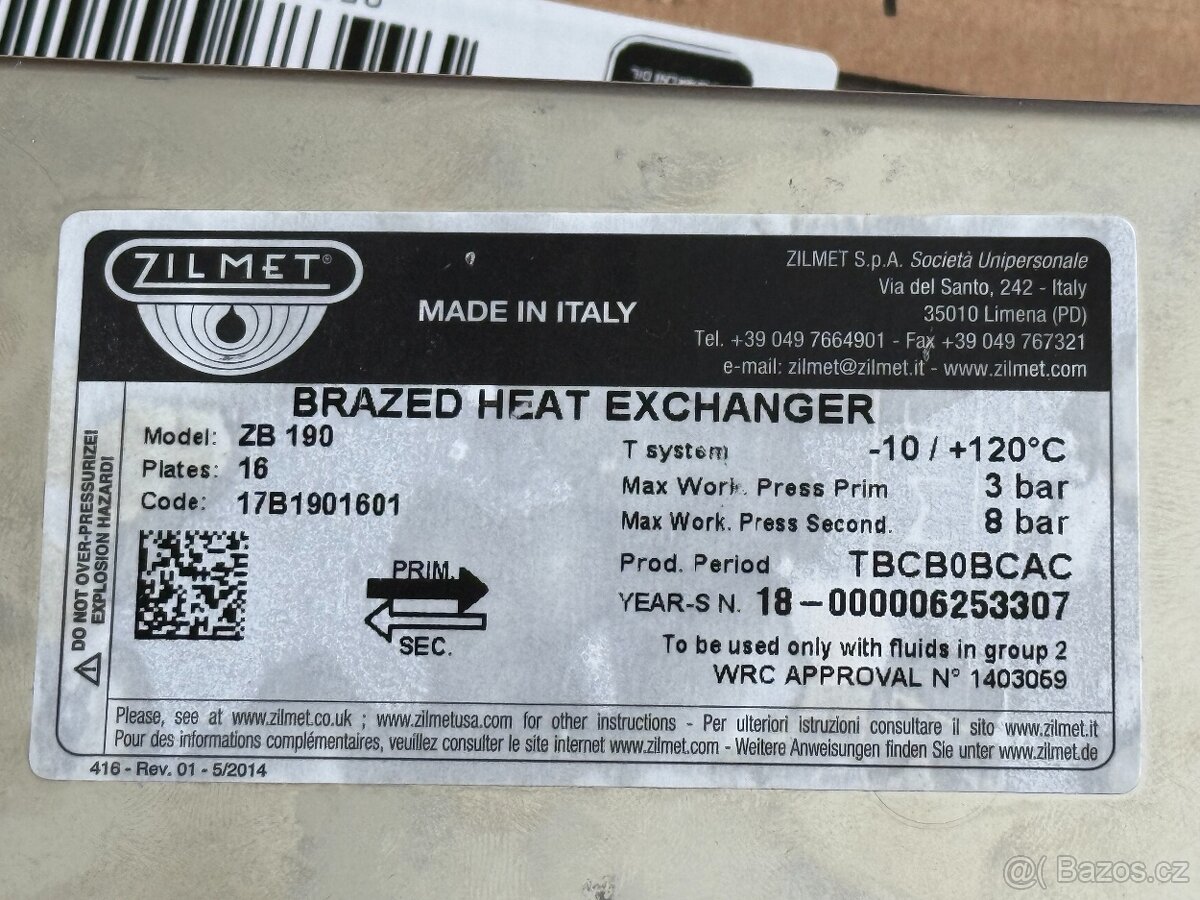 Beretta výměník deskový na ohřev TV 14 plátů