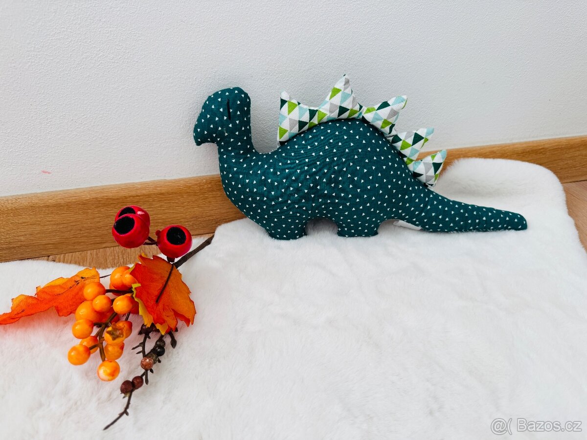 🦕 Ručně vyrobený dekorační polštář – dinosaurus, nový a nev