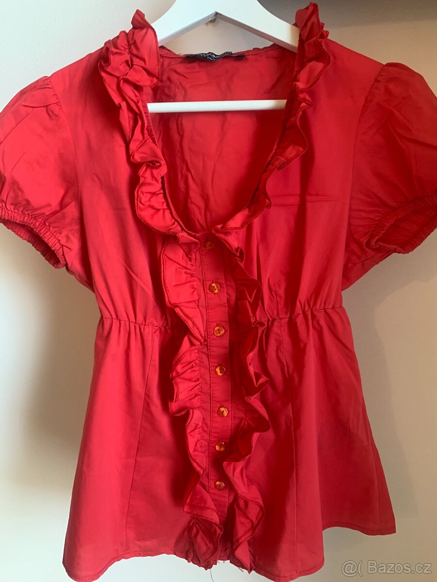 Dámská červená košile s krátkým rukávem, vel. M