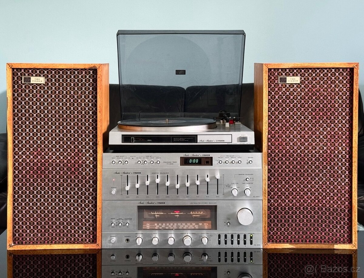 Fisher sestava - AM/FM Receiver, equalizer, timer, gramofon