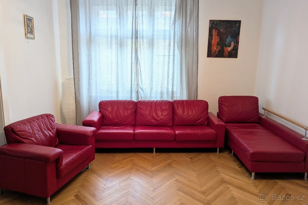 Kožená sedací souprava (gauč + divan + křeslo)