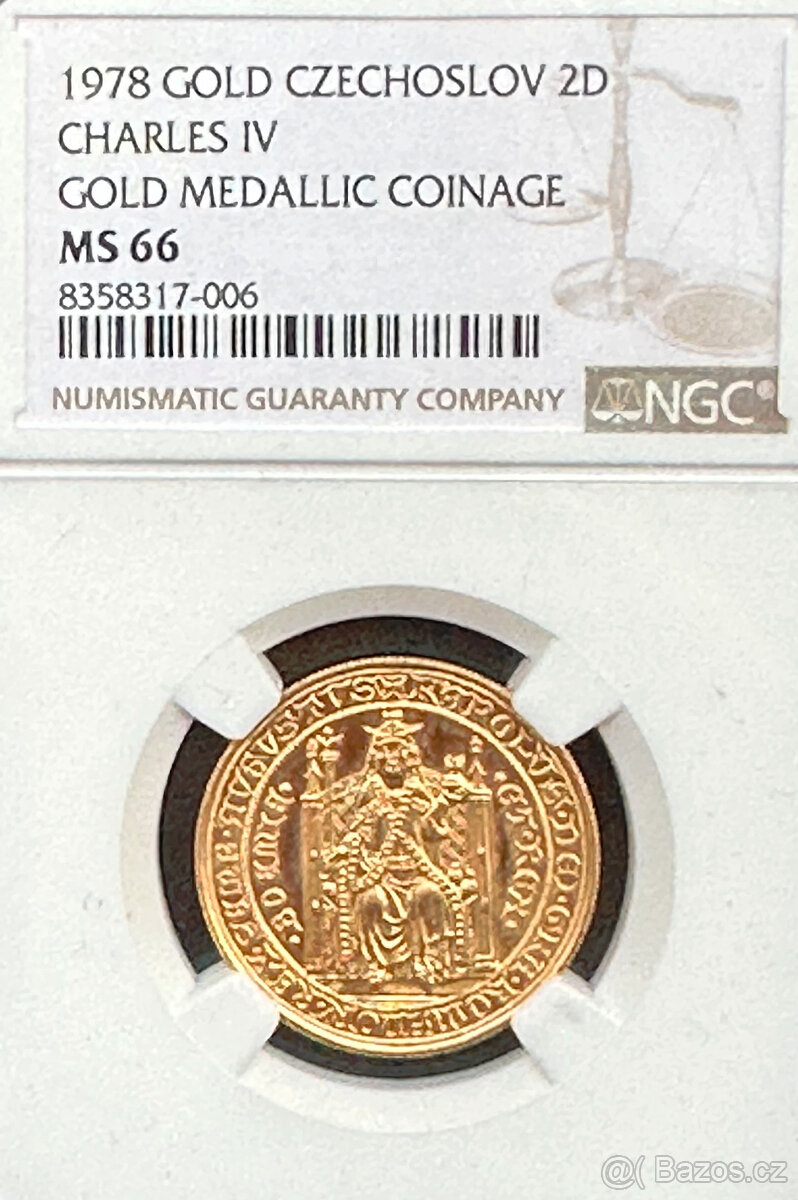 zlatý 2 dukát Karel IV. 1978 NGC MS 66