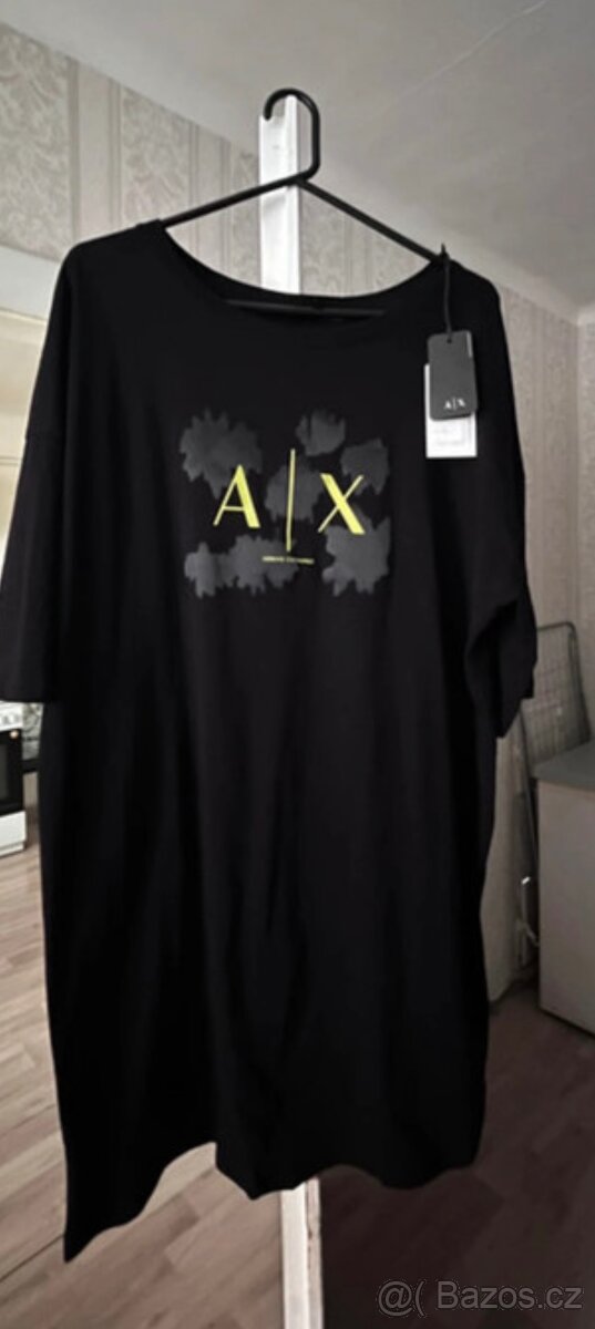 Bavlněné šaty Armani Exchange - černé,mini,oversize