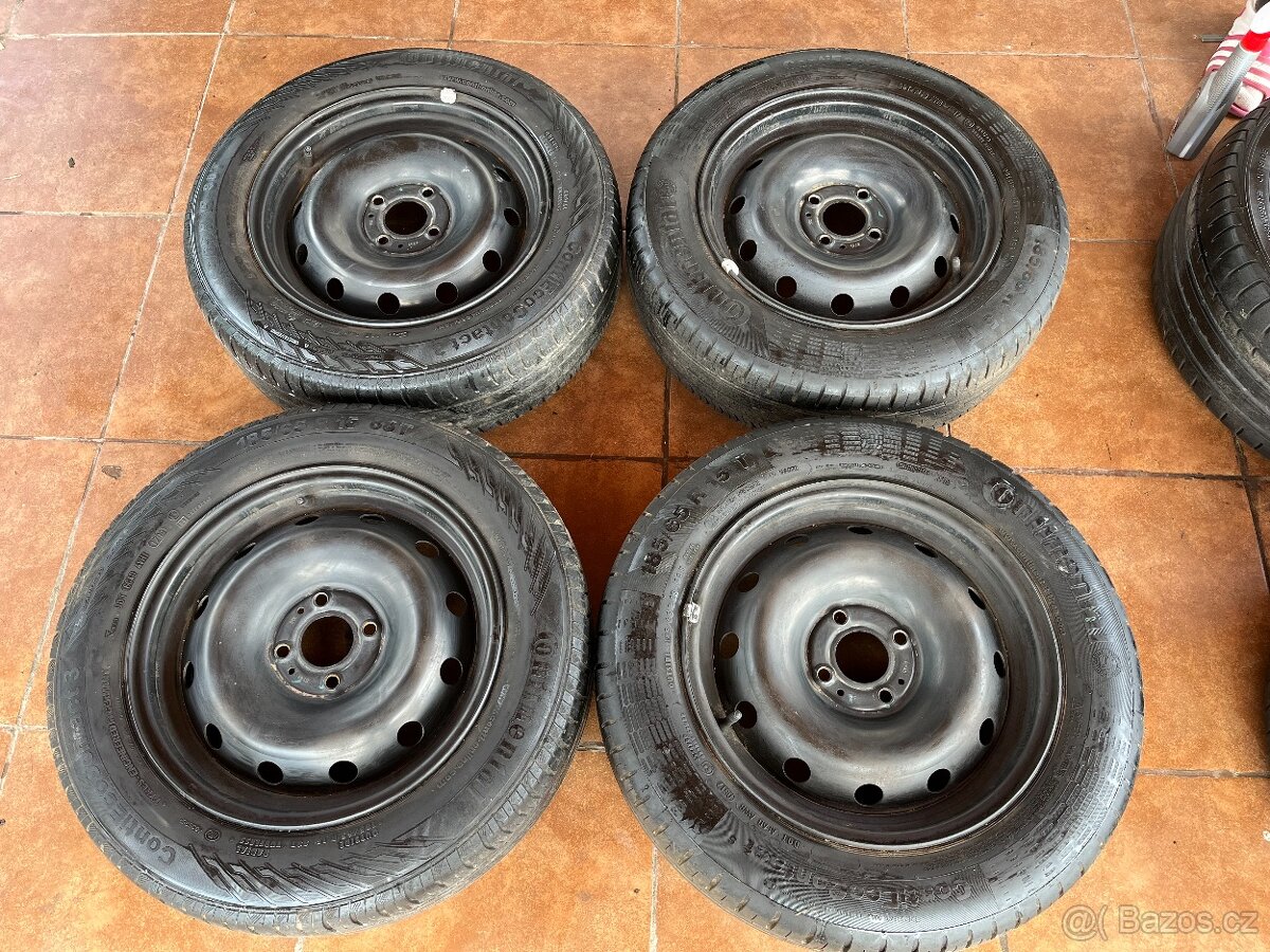 4x plechové kola 4x100 R15, letní pneu