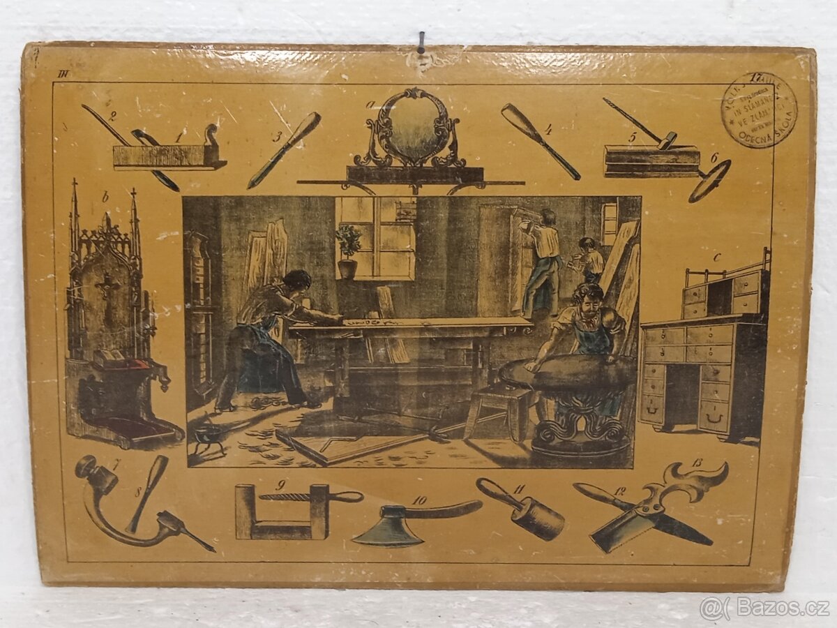Truhlář - školní pomůcka 1856 - 36,5x26,5cm