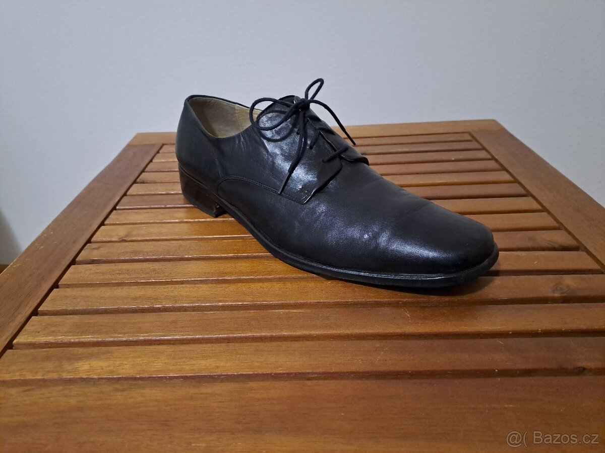 PÁNSKÉ LUXUSNÍ ČERNÉ KOŽENÉ POLOBOTKY ZN. SEVAL, VEL. 43/44