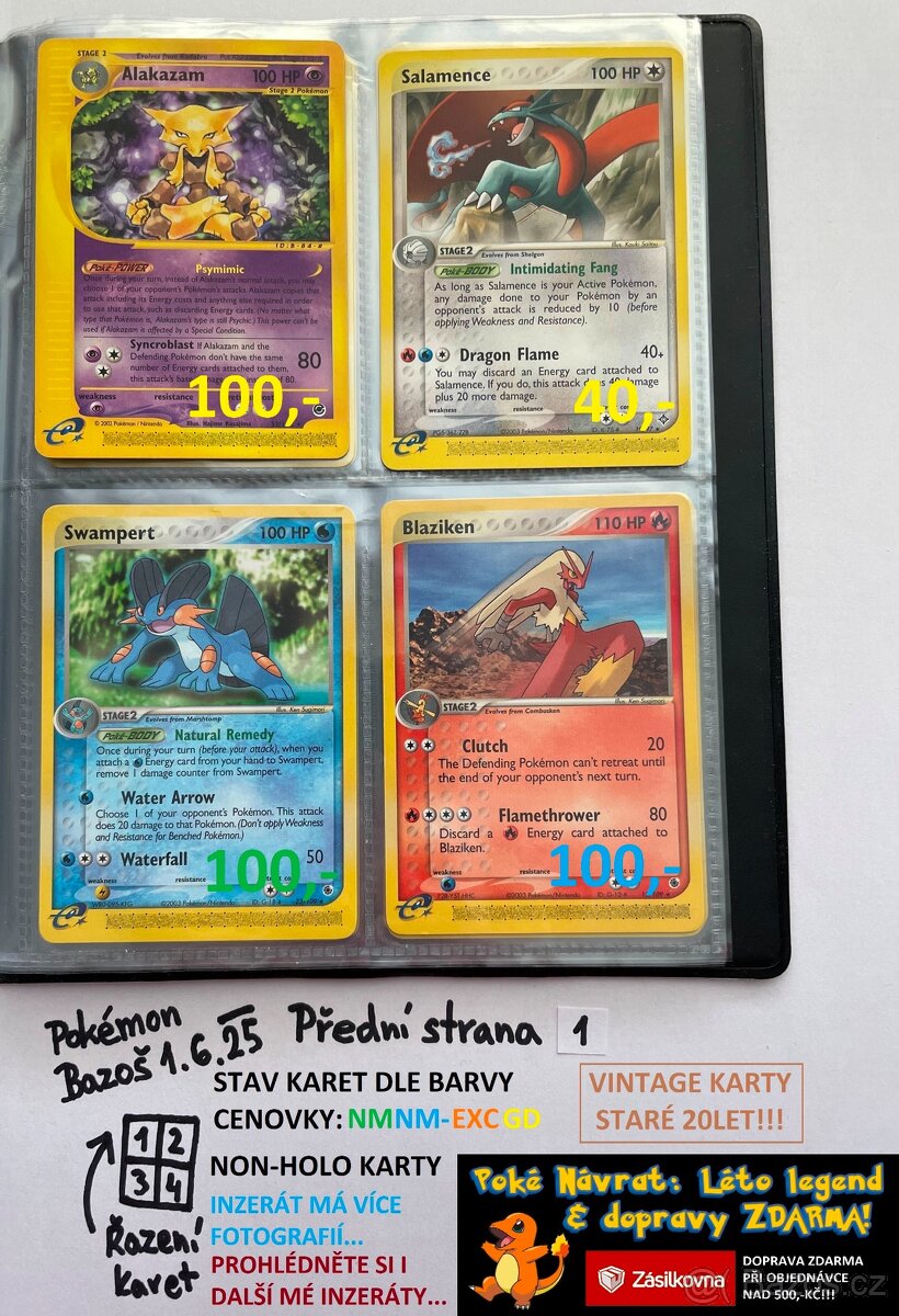 Kusové karty TCG Pokémon STARÉ PŘES 20LET (ORIGINÁL)