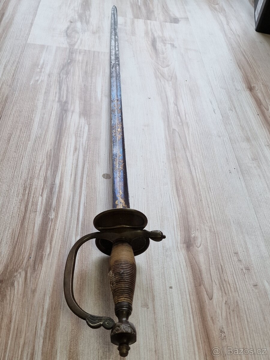 kord důstojník pěchoty Anglie 18.stol - čepel zdobená zlatem