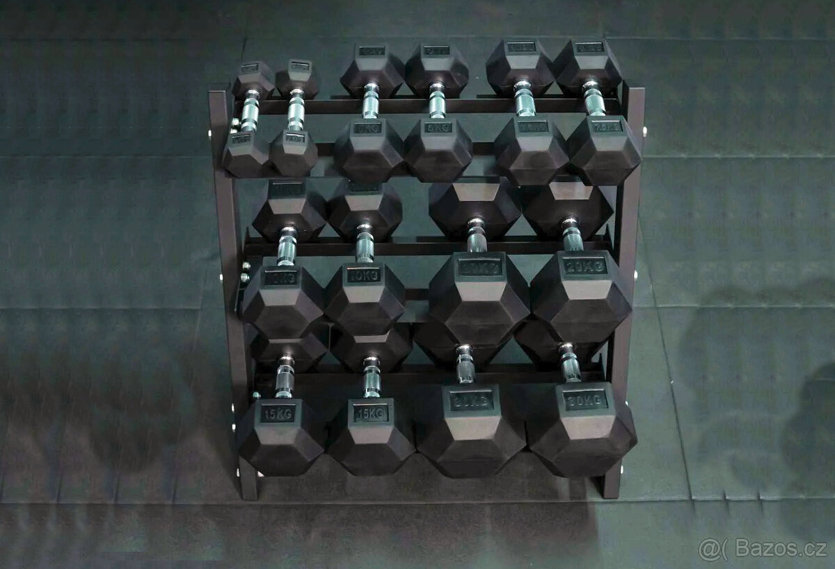 jednoruční činky sada 180kg HEXA (2,5-30kg) + STOJAN
