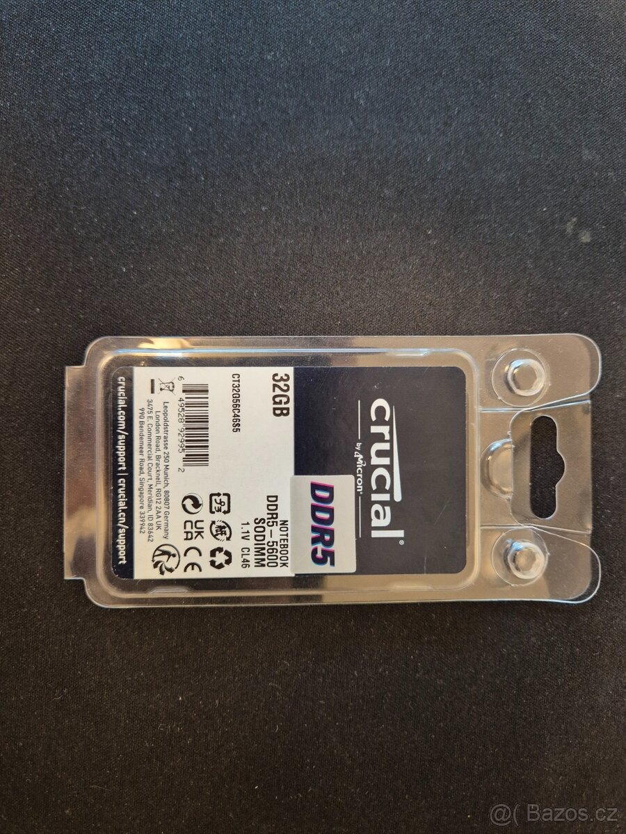 Prodám Crucial 1x32GB DDR5-5600 CL46 SODIMM
