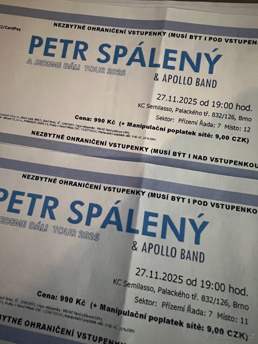 Prodám 2ks vstupenek na Petra Spálenýho