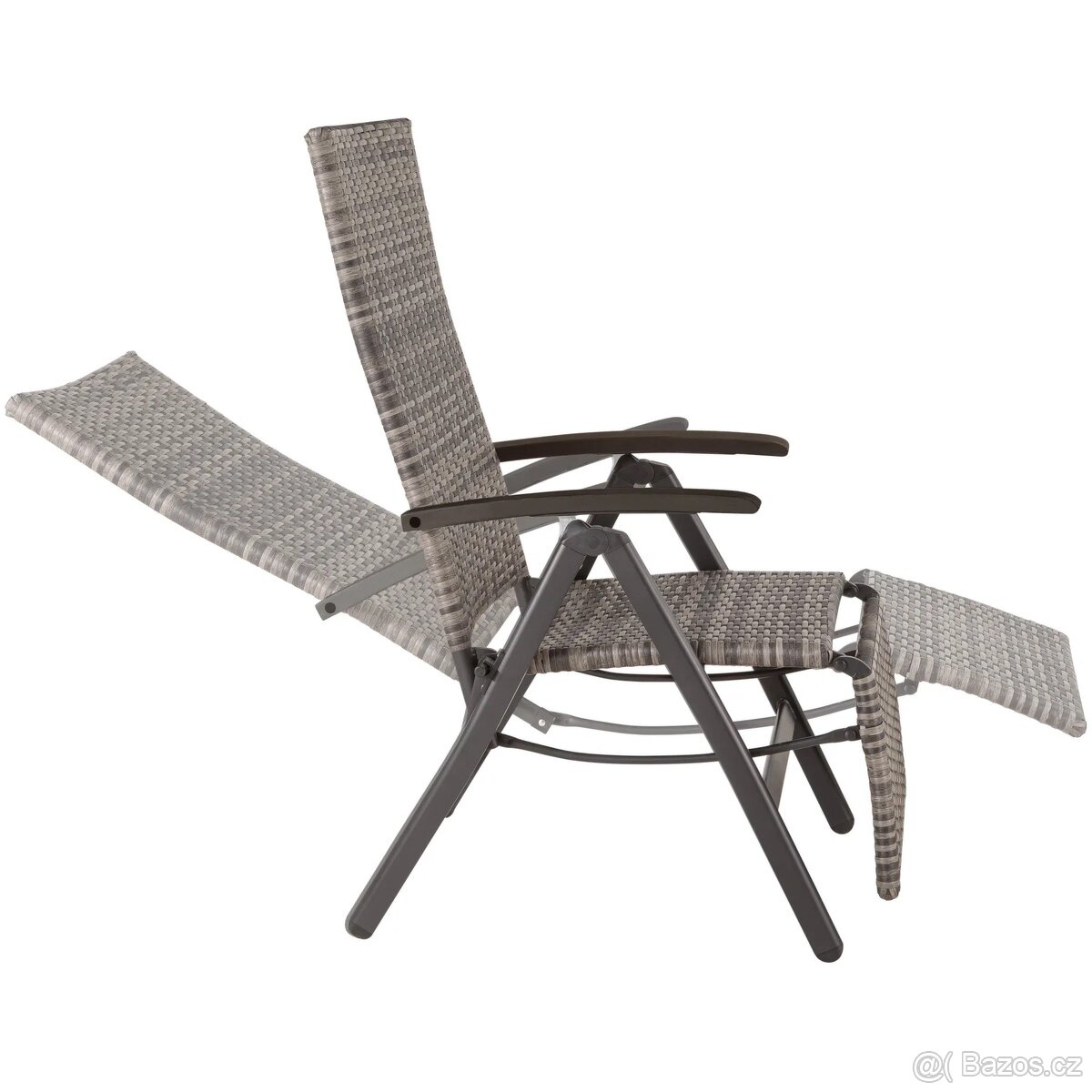 Zahradní ratanové křeslo RELAX s opěrkou pro nohy šedá