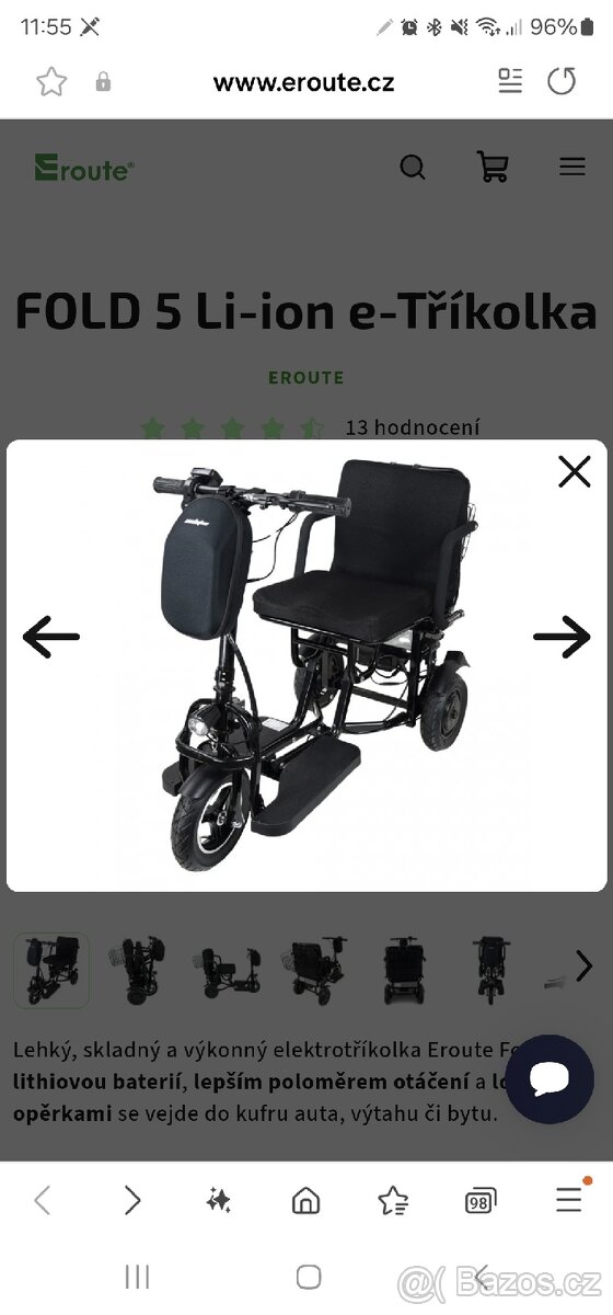 Skládací elektrická tříkolka