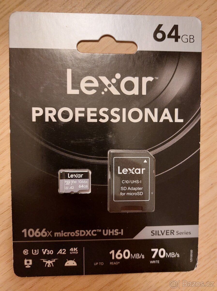 nová velmi rychlá SD XC Lexar 64 GB pro aplikace