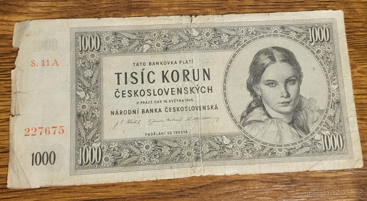 Bankovka 1000 korun 1945, I. vydání - l série A 1