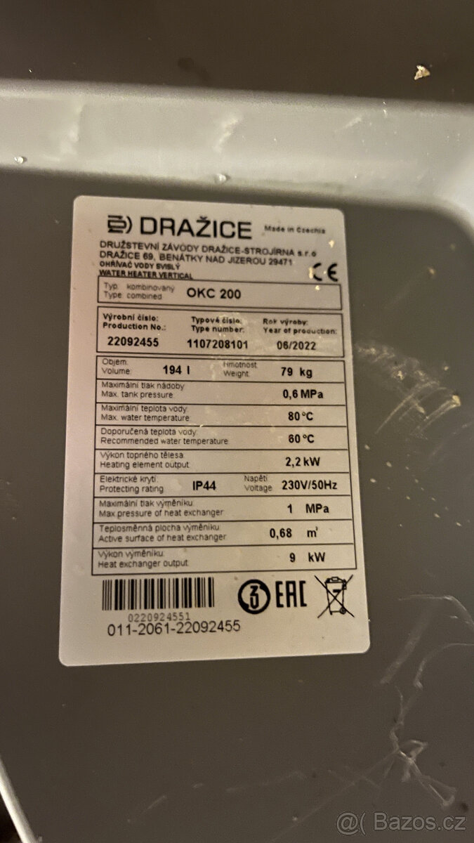 Prodám kombinovaný boiler Dražice OKC 200 – 200 l