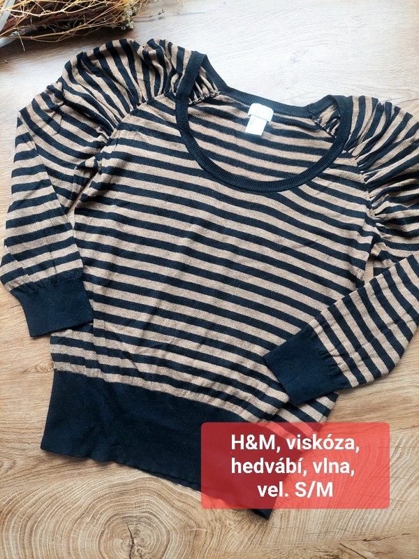 Vel. S/M H&M hedvábí, vlna - pruhovaný svetr