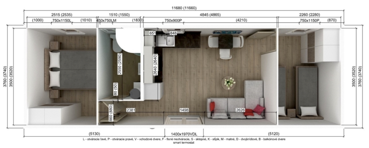 Nový celoroční mobilní dům 12x4 m | 3+kk v plné výbavě