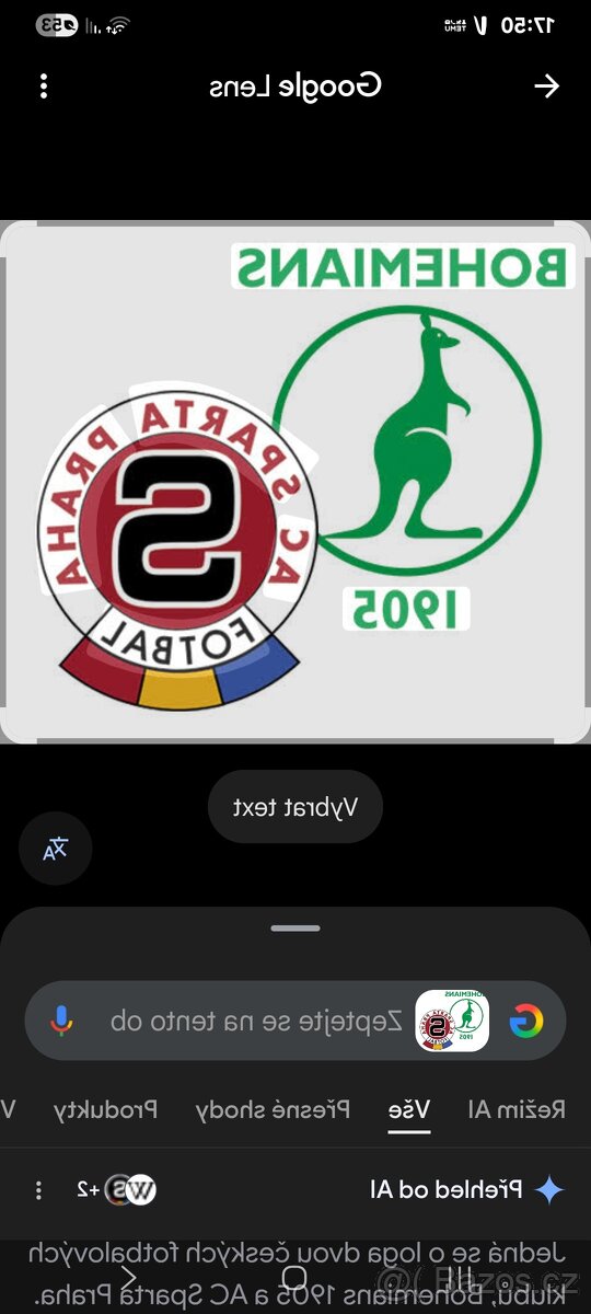 1 vstupenka Sparta Praha-Bohemians