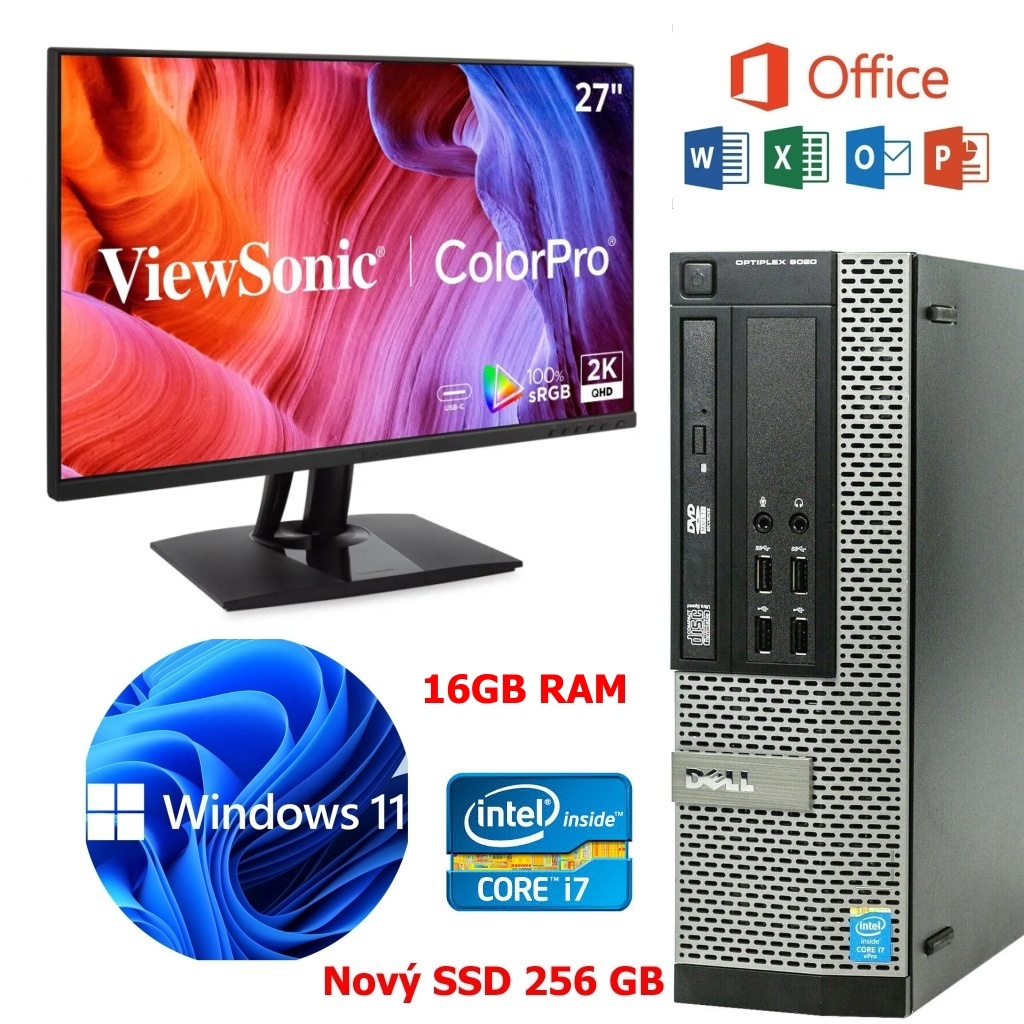 PC SET DELL,i7,16GB RAM,SSD,VIEWSONIC 27´2K,WIN 11,záruka