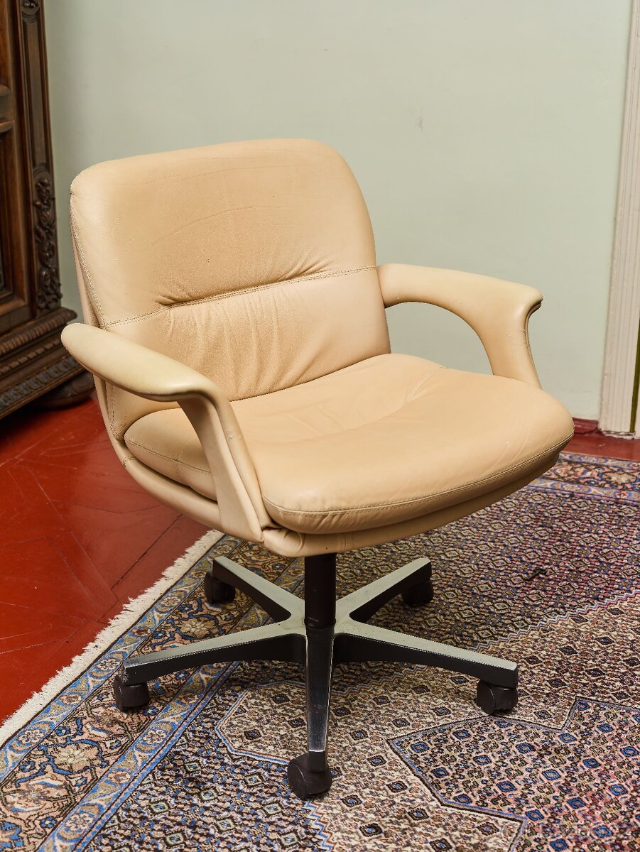 Designové kancelářské křeslo, přírodní kůže