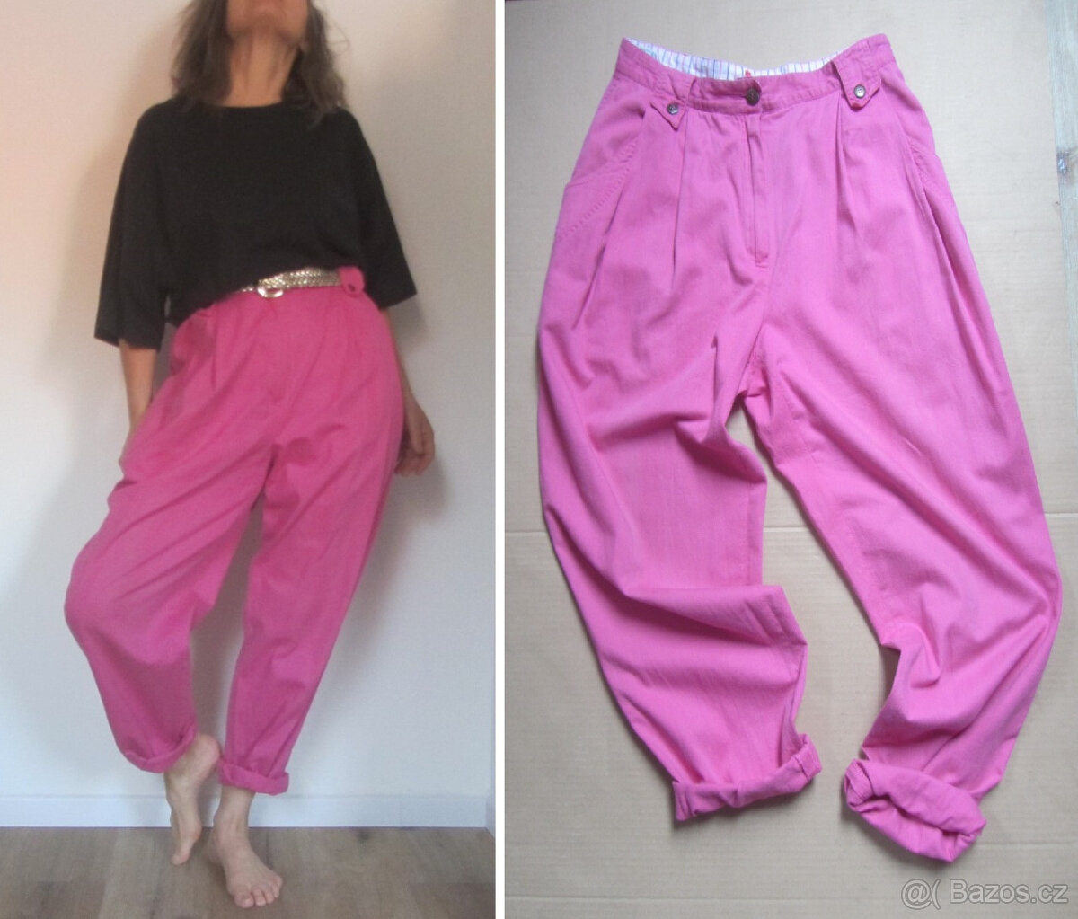 Vintage 80s/90s růžové pohodlné kalhoty mrkváče
