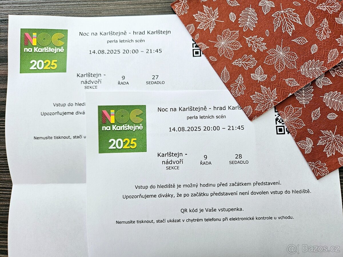 2 lístky na MUZIKÁL - Noc na Karlštějně 14.8.2025