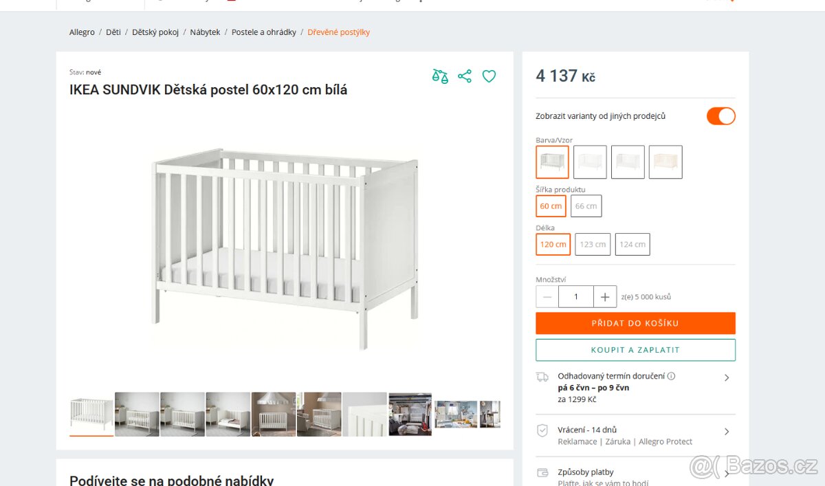 IKEA SUNDVIK Dětská postel bílá 60x120, použité, dobrý stav