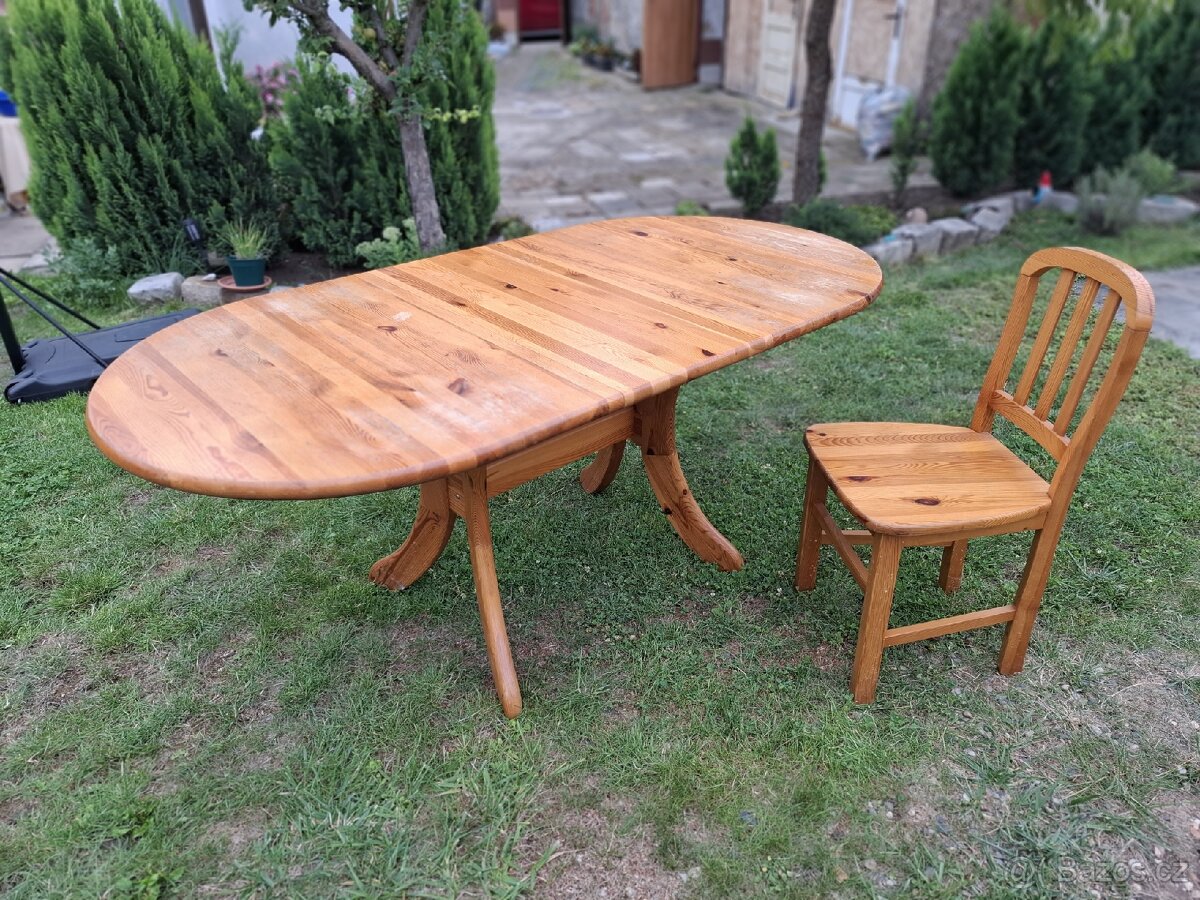 Dřevěný rozkladaci stůl, 6x židle
