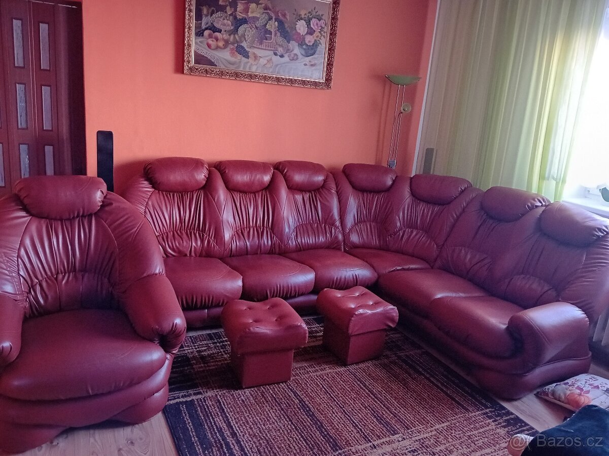 Rohová sedací souprava 270x230, hnědá, eko kůže