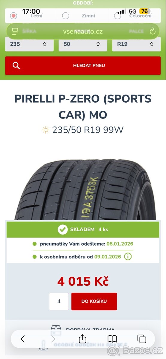 235/50/19 PIRELLI P ZERO letní - top stav 7mm