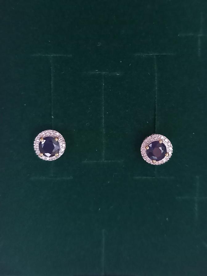 Zlaté náušnice se safíry a brilianty 0,06 ct NOVÉ