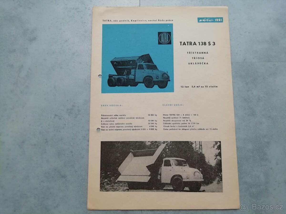 Tatra 138 S3 - prospekt 1961 třístranný sklápěč