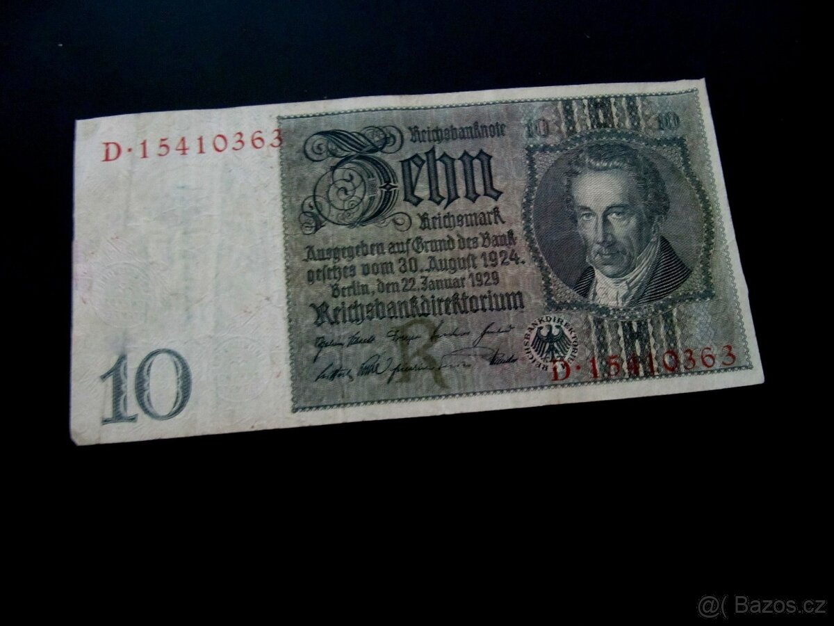 bankovka 10 MAREK Německo r.1929+pošt.ZDARMA
