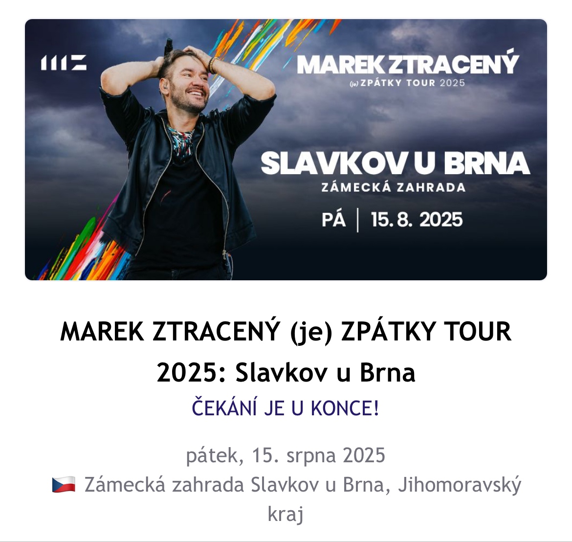 2x lístky Marek Ztracený Slavkov u Brna
