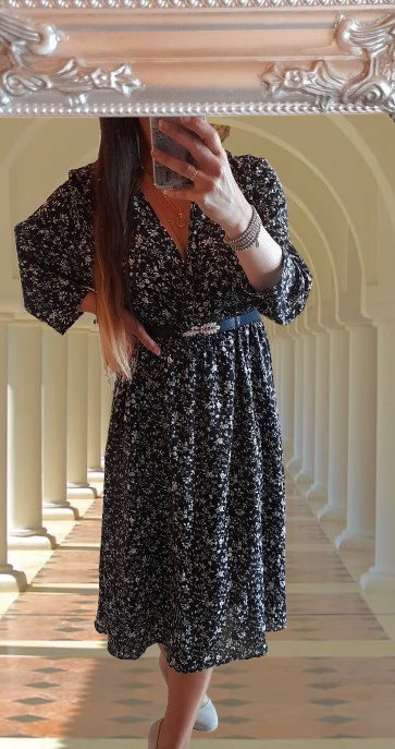 Shein květinové midi šaty s dlouhými rukávy