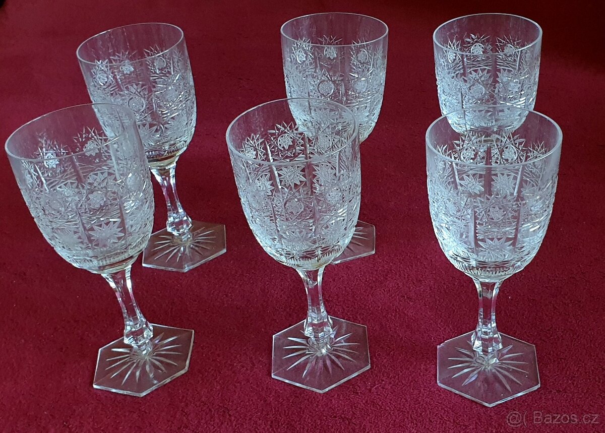 6 skleniček na víno- Bohemia crystal broušené