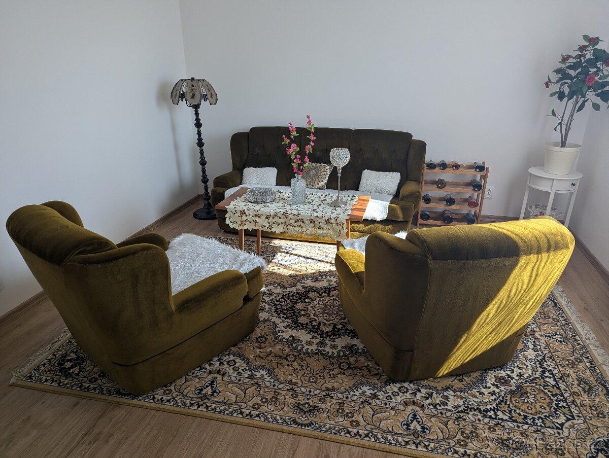 Gauč + 2 křesla – retro styl, pěkný stav
