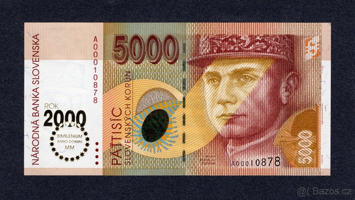 5000 Sk BIMILENIUM 2000, zlatý přetisk. Série A - 1995 UNC