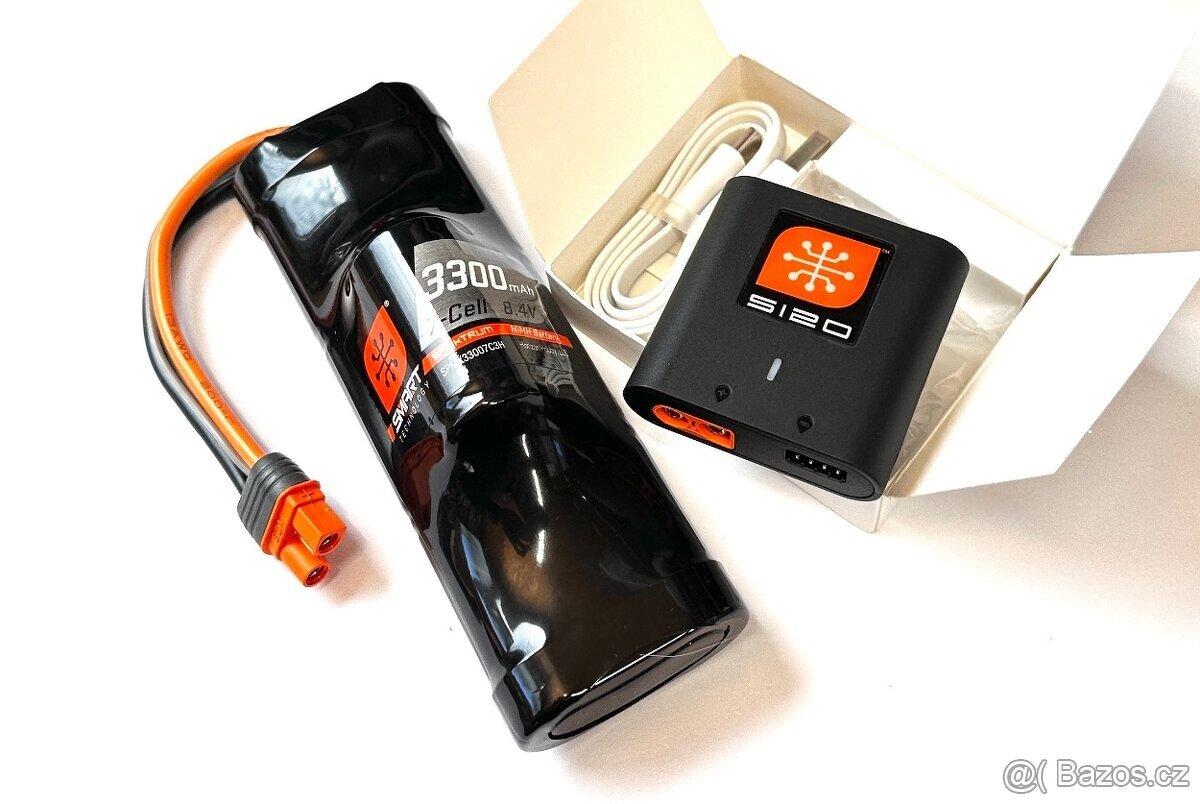 nová baterie NiMH 8.4V 3000mAh + Spektrum Smart S120 nabíječ