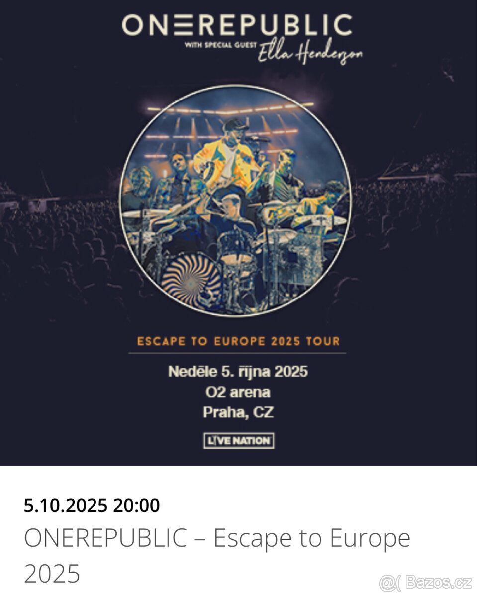 ONEREPUBLIC, VIP KLUBOVÉ PATRO 5.10.2025 O2 ARENA
