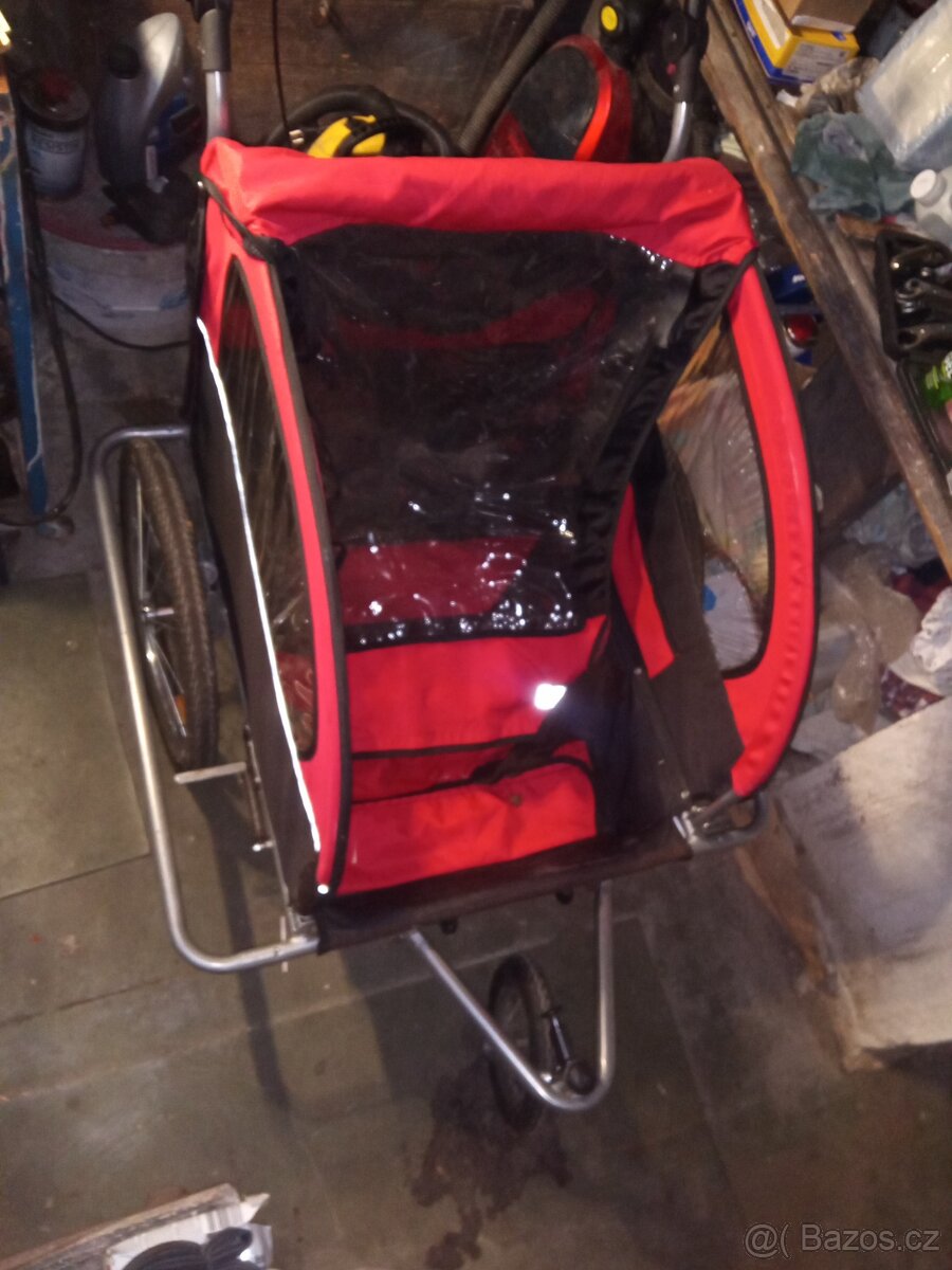 Vozík za kolo pro 2 děti nebo na kočár s rukojetí