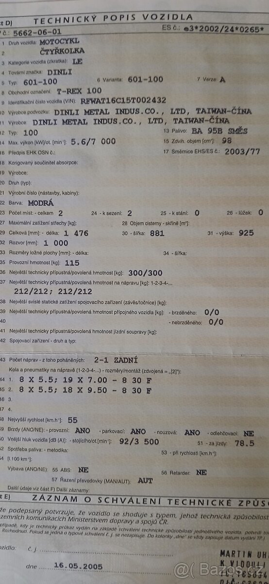 Prodám čtyřkolku Dinli T-Rex