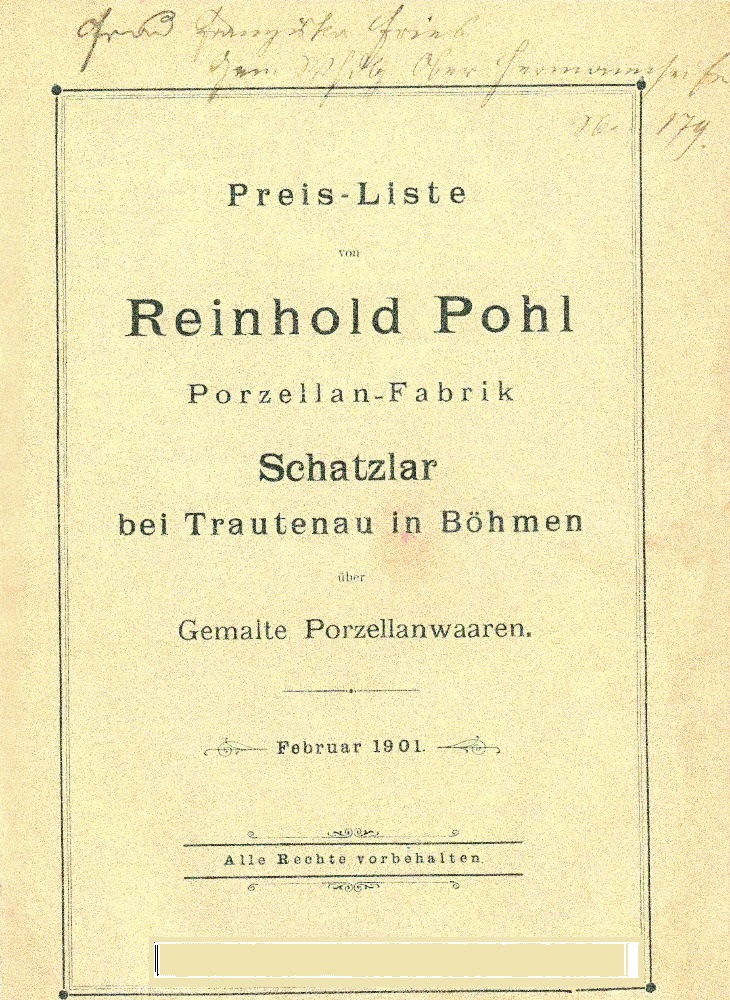 Porcelánka Theodor Pohl  Žacléř katalog