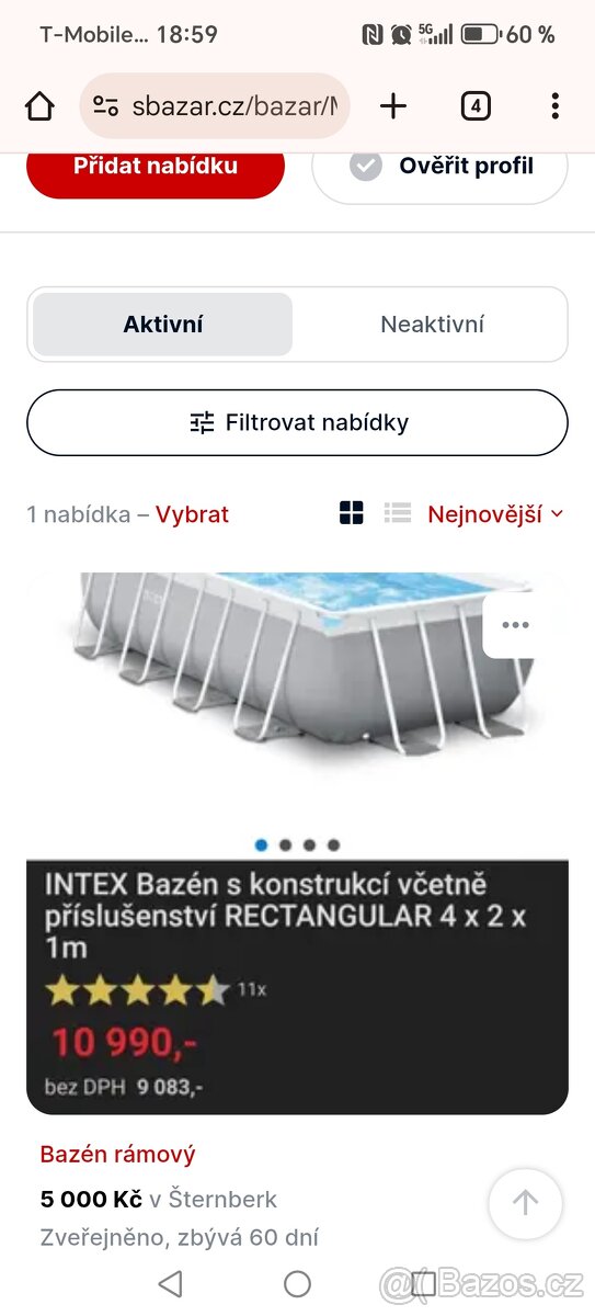 Prodám bazén s konstrukcí