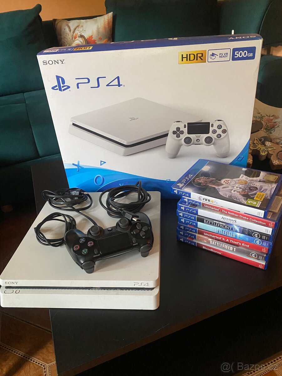 PS4 SLIM 500 GB (1 ovladač + 8 her)