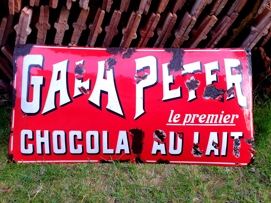 Gala Peter Chocolat au Lait - stará velká smaltovaná cedule