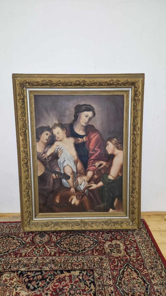 Madona s dítětem a anděly - kopie v historickém rámu