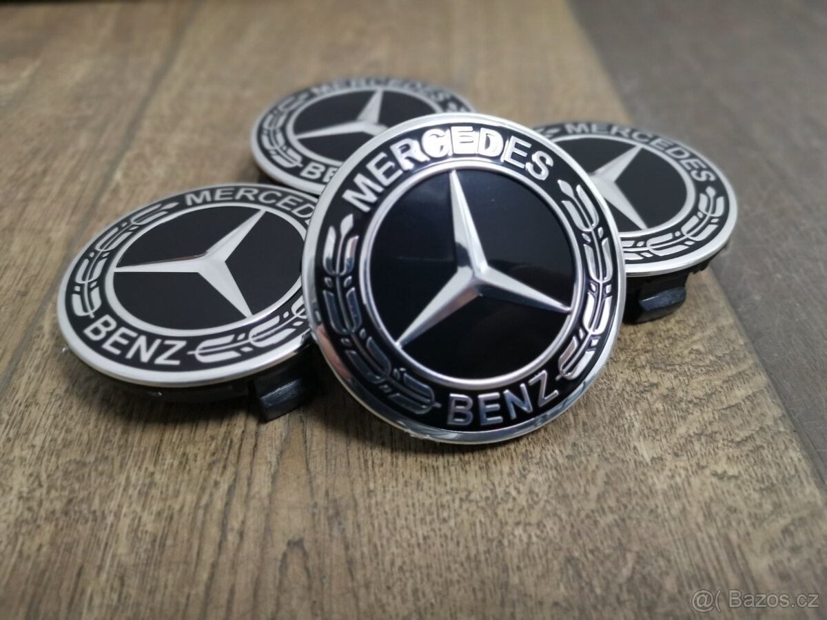 Středové pokličky (krytky kol) Mercedes-Benz černé (věnec)