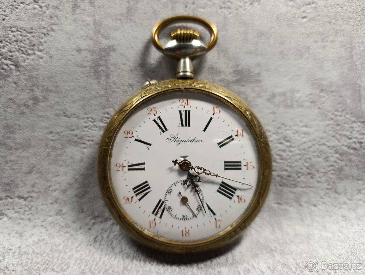 Velké dvouplášťové kapesní hodinky Régulatéur, 67mm, 192g